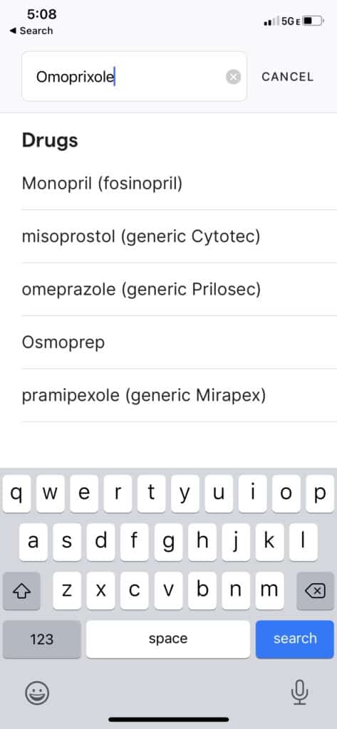 Searching for Medications on GoodRx App