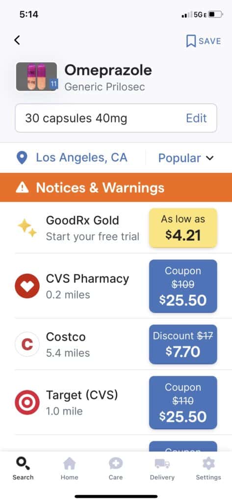 comparing Prices with GoodRx