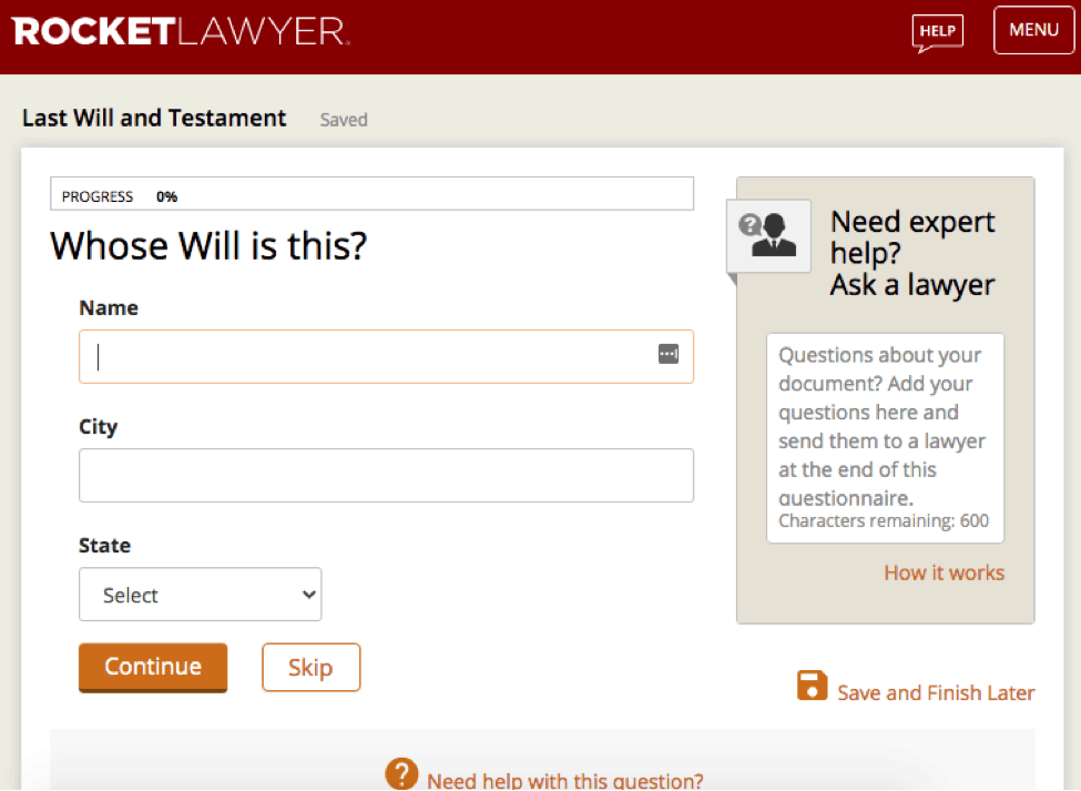 Rocket Lawyer Last Will and Testament